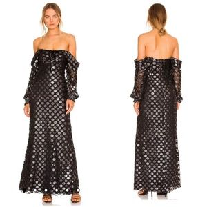 House of Harlow 1960 Rory Maxi Dress Black Metallic Dot XL Elegant Statement
